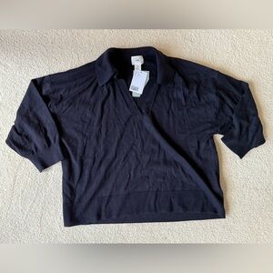 H&M navy blue collared fine knit sweater size M NWT